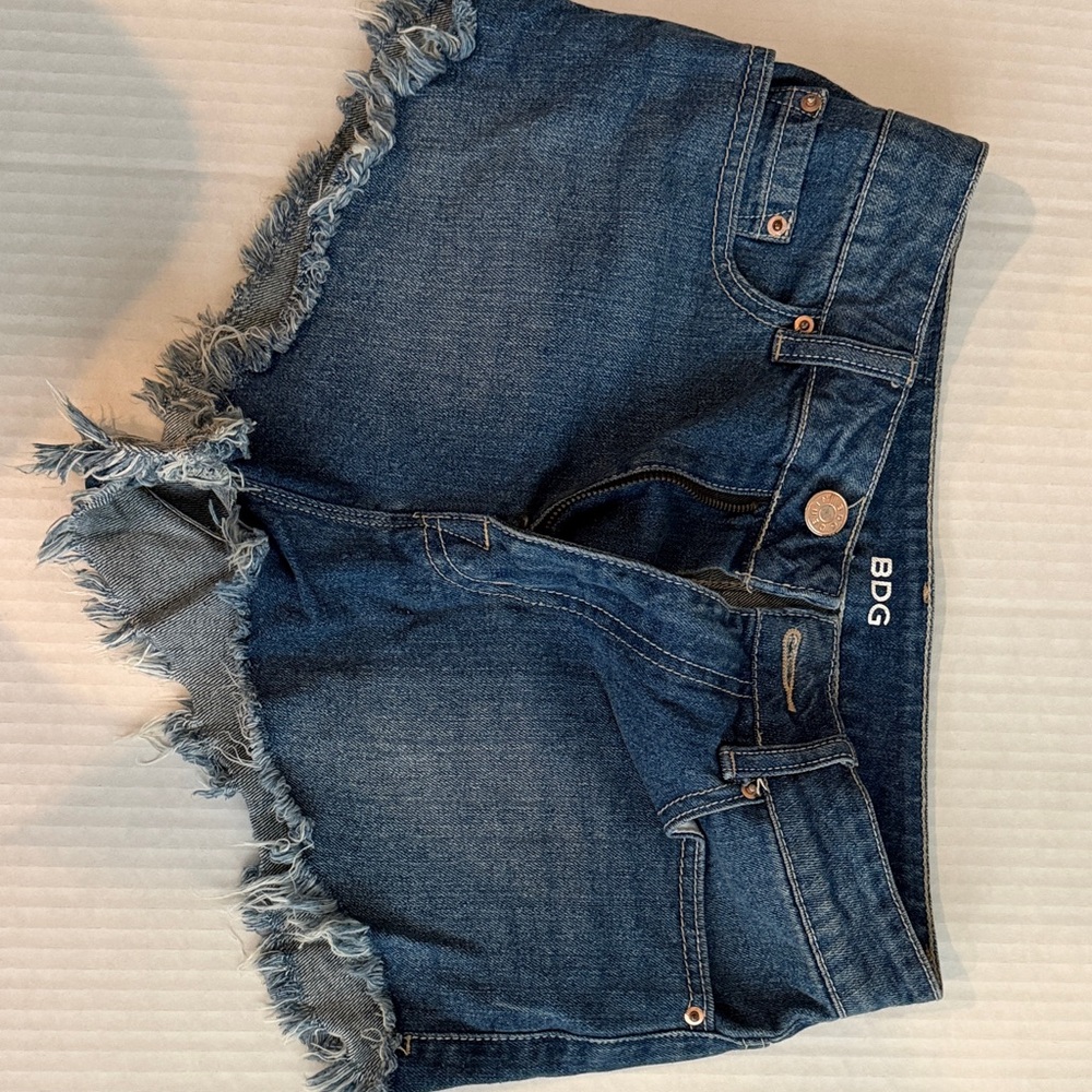 BDG Blue Frayed Hem Shorts